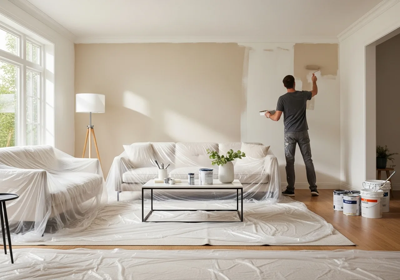 Painter applying fresh paint to a bright Ottawa home interior